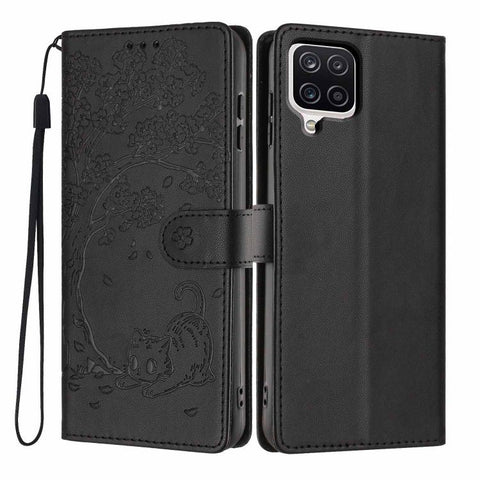 Tree Cat Embossed Flip Vegan Leather Phone Case, For Samsung Galaxy M36 5G, For Samsung Galaxy M56 5G, For Samsung Galaxy M16 5G, For Samsung Galaxy M06 5G, For Samsung Galaxy M53, For Samsung Galaxy M33 5G