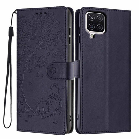 Tree Cat Embossed Flip Vegan Leather Phone Case, For Samsung Galaxy M36 5G, For Samsung Galaxy M56 5G, For Samsung Galaxy M16 5G, For Samsung Galaxy M06 5G, For Samsung Galaxy M53, For Samsung Galaxy M33 5G