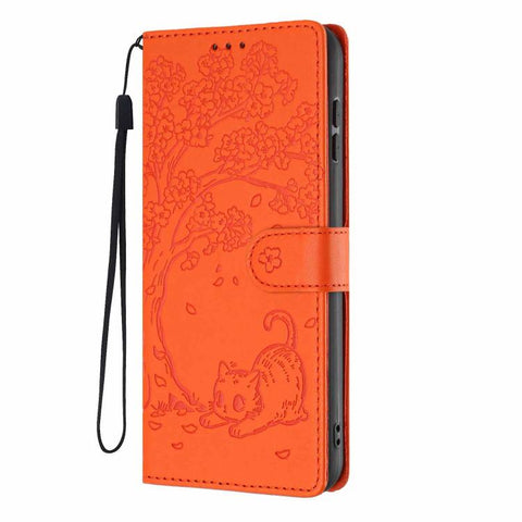 Tree Cat Embossed Flip Vegan Leather Phone Case, For Samsung Galaxy M36 5G, For Samsung Galaxy M56 5G, For Samsung Galaxy M16 5G, For Samsung Galaxy M06 5G, For Samsung Galaxy M53, For Samsung Galaxy M33 5G