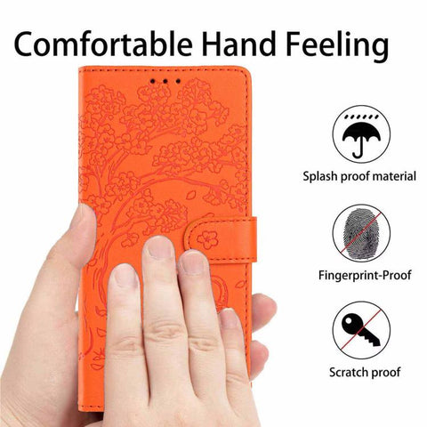 Tree Cat Embossed Flip Vegan Leather Phone Case, For Samsung Galaxy M36 5G, For Samsung Galaxy M56 5G, For Samsung Galaxy M16 5G, For Samsung Galaxy M06 5G, For Samsung Galaxy M53, For Samsung Galaxy M33 5G