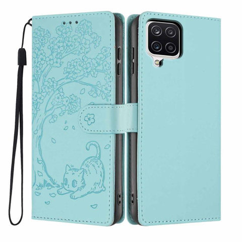 Tree Cat Embossed Flip Vegan Leather Phone Case, For Samsung Galaxy M36 5G, For Samsung Galaxy M56 5G, For Samsung Galaxy M16 5G, For Samsung Galaxy M06 5G, For Samsung Galaxy M53, For Samsung Galaxy M33 5G