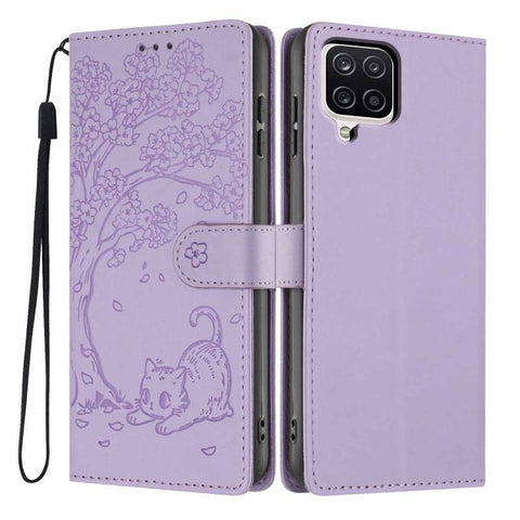 Tree Cat Embossed Flip Vegan Leather Phone Case, For Samsung Galaxy M36 5G, For Samsung Galaxy M56 5G, For Samsung Galaxy M16 5G, For Samsung Galaxy M06 5G, For Samsung Galaxy M53, For Samsung Galaxy M33 5G