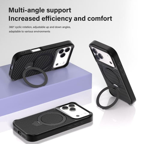 Carbon Fiber Texture 360 MagSafe Holder Phone Case, For iPhone 18 Pro Max / 17 Pro Max