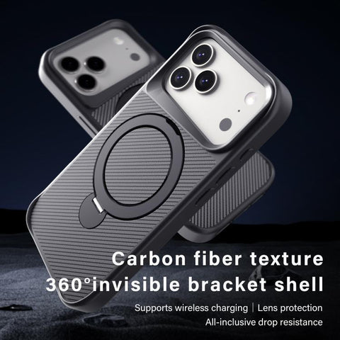 Carbon Fiber Texture 360 MagSafe Holder Phone Case, For iPhone 18 Pro Max / 17 Pro Max