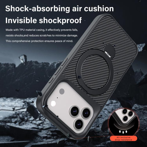 Carbon Fiber Texture 360 MagSafe Holder Phone Case, For iPhone 18 Pro Max / 17 Pro Max