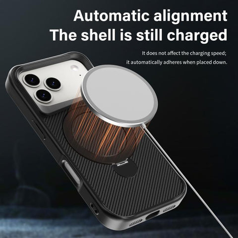 Carbon Fiber Texture 360 MagSafe Holder Phone Case, For iPhone 18 Pro Max / 17 Pro Max