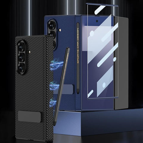 GKK Magnetic Folding Leather One-Line Rotating Holder Phone Case with Magnetic Stylus, For Samsung Galaxy Z TriFold