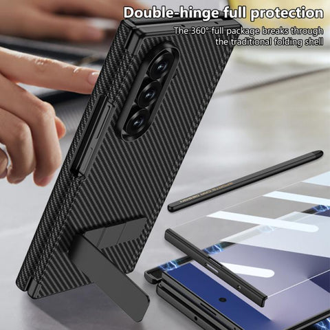 GKK Magnetic Folding Leather One-Line Rotating Holder Phone Case with Magnetic Stylus, For Samsung Galaxy Z TriFold