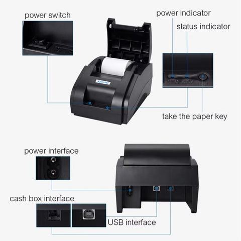Xprinter XP58IIH 58mm Thermal Receipt Printer, USB, USB+Bluetooth, USB + 12 Rolls of Paper