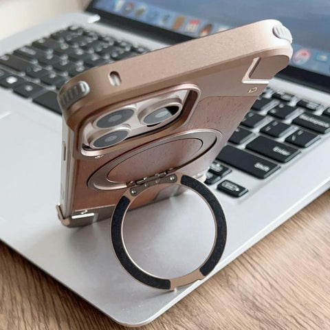Armor Walnut Wood Metal Frameless 360 Rotation Holder Magnetic Phone Case, For iPhone 14 Pro, For iPhone 14 Pro Max, For iPhone 13 Pro Max
