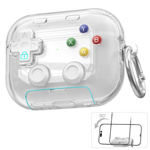XDcase Transparent Retro Game Console Design Earbuds Case with Holder & Stress Relief Button, For AirPods 5 / 4, For AirPods Pro 3, For AirPods Pro 2 / 1