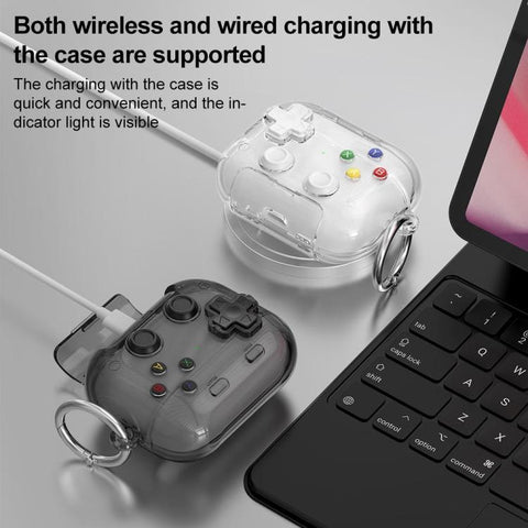 XDcase Transparent Retro Game Console Design Earbuds Case with Holder & Stress Relief Button, For AirPods 5 / 4, For AirPods Pro 3, For AirPods Pro 2 / 1