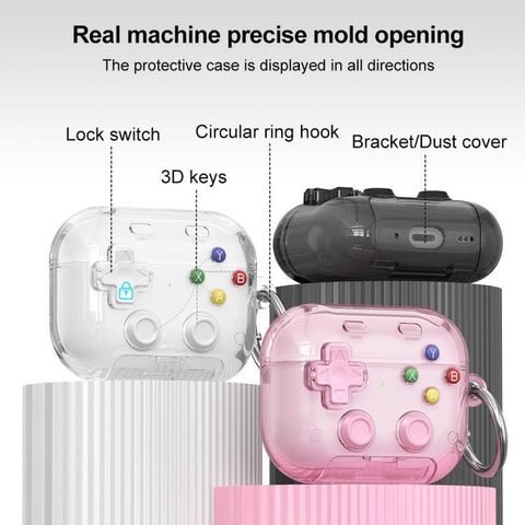 XDcase Transparent Retro Game Console Design Earbuds Case with Holder & Stress Relief Button, For AirPods 5 / 4, For AirPods Pro 3, For AirPods Pro 2 / 1