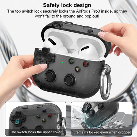 XDcase Transparent Retro Game Console Design Earbuds Case with Holder & Stress Relief Button, For AirPods 5 / 4, For AirPods Pro 3, For AirPods Pro 2 / 1