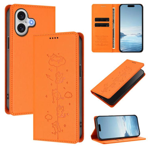 Cute Cats Embossed Magnetic RFID Vegan Leather Phone Case, For iPhone 18 Pro / 17 Pro, For iPhone 18 Pro Max / 17 Pro Max, For iPhone 17e / 16e, For iPhone 17
