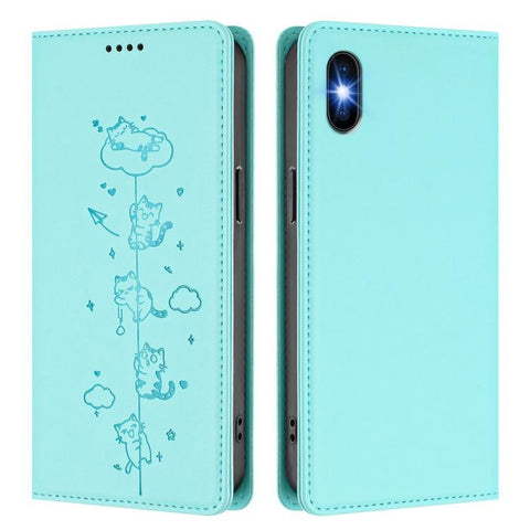 Cute Cats Embossed Magnetic RFID Vegan Leather Phone Case, For iPhone X / XS, For iPhone XR, For iPhone XS Max, For iPhone 8 Plus / 7 Plus