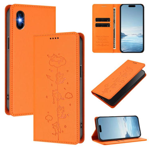 Cute Cats Embossed Magnetic RFID Vegan Leather Phone Case, For iPhone X / XS, For iPhone XR, For iPhone XS Max, For iPhone 8 Plus / 7 Plus