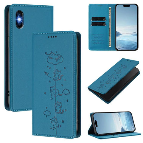 Cute Cats Embossed Magnetic RFID Vegan Leather Phone Case, For iPhone X / XS, For iPhone XR, For iPhone XS Max, For iPhone 8 Plus / 7 Plus
