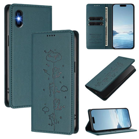 Cute Cats Embossed Magnetic RFID Vegan Leather Phone Case, For iPhone X / XS, For iPhone XR, For iPhone XS Max, For iPhone 8 Plus / 7 Plus