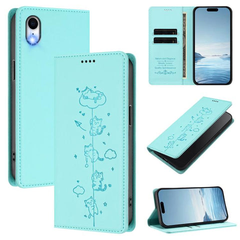 Cute Cats Embossed Magnetic RFID Vegan Leather Phone Case, For iPhone X / XS, For iPhone XR, For iPhone XS Max, For iPhone 8 Plus / 7 Plus