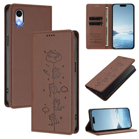 Cute Cats Embossed Magnetic RFID Vegan Leather Phone Case, For iPhone X / XS, For iPhone XR, For iPhone XS Max, For iPhone 8 Plus / 7 Plus