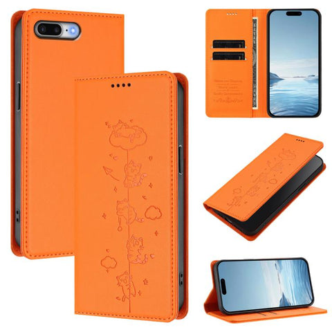 Cute Cats Embossed Magnetic RFID Vegan Leather Phone Case, For iPhone X / XS, For iPhone XR, For iPhone XS Max, For iPhone 8 Plus / 7 Plus