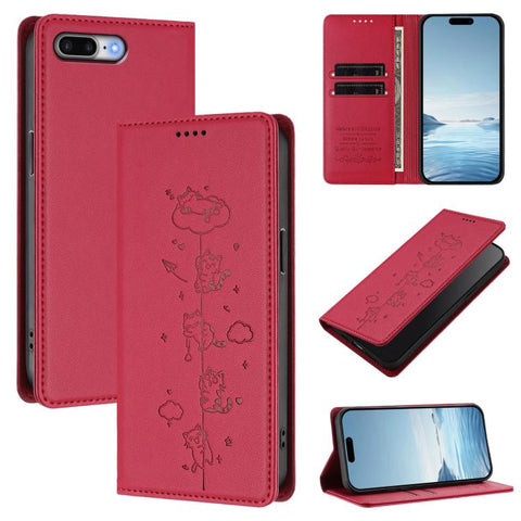 Cute Cats Embossed Magnetic RFID Vegan Leather Phone Case, For iPhone X / XS, For iPhone XR, For iPhone XS Max, For iPhone 8 Plus / 7 Plus