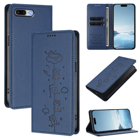 Cute Cats Embossed Magnetic RFID Vegan Leather Phone Case, For iPhone X / XS, For iPhone XR, For iPhone XS Max, For iPhone 8 Plus / 7 Plus