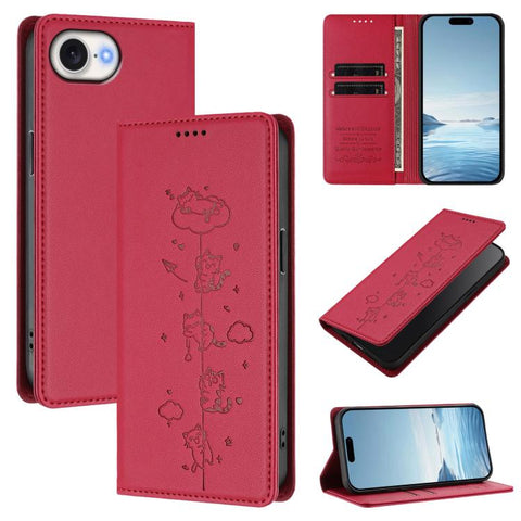 Cute Cats Embossed Magnetic RFID Vegan Leather Phone Case, For iPhone 18 Pro / 17 Pro, For iPhone 18 Pro Max / 17 Pro Max, For iPhone 17e / 16e, For iPhone 17