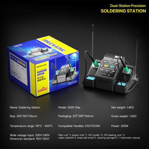 MECHANIC X200 Max Pen-Style Smart Temperature-Adjustable Dual-Station Precision Soldering Station, EU Plug, US Plug