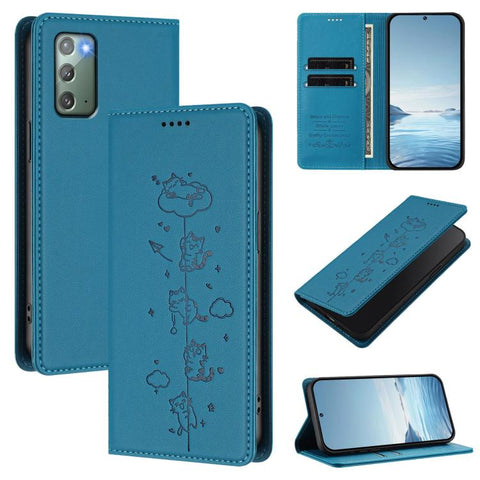 Cute Cats Embossed Magnetic RFID Vegan Leather Phone Case, For Samsung Galaxy Note20 Ultra, For Samsung Galaxy Note20, For Samsung Galaxy S20 Ultra, For Samsung Galaxy S20