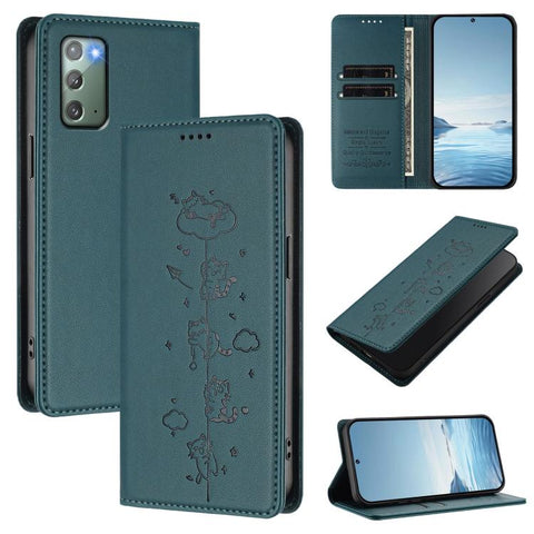 Cute Cats Embossed Magnetic RFID Vegan Leather Phone Case, For Samsung Galaxy Note20 Ultra, For Samsung Galaxy Note20, For Samsung Galaxy S20 Ultra, For Samsung Galaxy S20