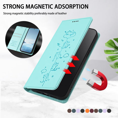 Cute Cats Embossed Magnetic RFID Vegan Leather Phone Case, For Samsung Galaxy Note20 Ultra, For Samsung Galaxy Note20, For Samsung Galaxy S20 Ultra, For Samsung Galaxy S20