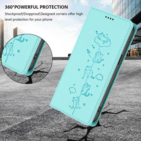 Cute Cats Embossed Magnetic RFID Vegan Leather Phone Case, For Samsung Galaxy Note20 Ultra, For Samsung Galaxy Note20, For Samsung Galaxy S20 Ultra, For Samsung Galaxy S20