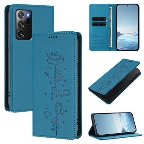 Cute Cats Embossed Magnetic RFID Vegan Leather Phone Case, For Samsung Galaxy Note20 Ultra, For Samsung Galaxy Note20, For Samsung Galaxy S20 Ultra, For Samsung Galaxy S20