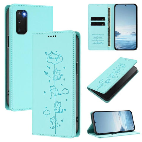 Cute Cats Embossed Magnetic RFID Vegan Leather Phone Case, For Samsung Galaxy Note20 Ultra, For Samsung Galaxy Note20, For Samsung Galaxy S20 Ultra, For Samsung Galaxy S20