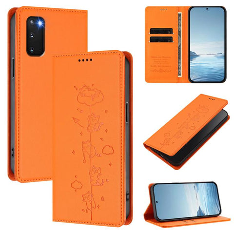 Cute Cats Embossed Magnetic RFID Vegan Leather Phone Case, For Samsung Galaxy Note20 Ultra, For Samsung Galaxy Note20, For Samsung Galaxy S20 Ultra, For Samsung Galaxy S20