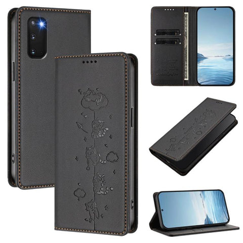 Cute Cats Embossed Magnetic RFID Vegan Leather Phone Case, For Samsung Galaxy Note20 Ultra, For Samsung Galaxy Note20, For Samsung Galaxy S20 Ultra, For Samsung Galaxy S20