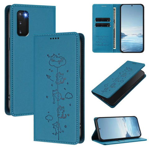 Cute Cats Embossed Magnetic RFID Vegan Leather Phone Case, For Samsung Galaxy Note20 Ultra, For Samsung Galaxy Note20, For Samsung Galaxy S20 Ultra, For Samsung Galaxy S20