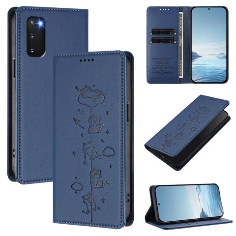 Cute Cats Embossed Magnetic RFID Vegan Leather Phone Case, For Samsung Galaxy Note20 Ultra, For Samsung Galaxy Note20, For Samsung Galaxy S20 Ultra, For Samsung Galaxy S20