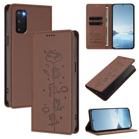 Cute Cats Embossed Magnetic RFID Vegan Leather Phone Case, For Samsung Galaxy Note20 Ultra, For Samsung Galaxy Note20, For Samsung Galaxy S20 Ultra, For Samsung Galaxy S20