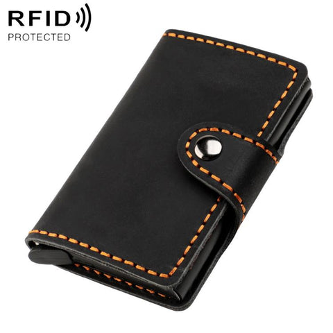 Crazy Horse Genuine Leather Auto Pop-up Aluminum Box RFID Anti-magnetic Card Holder