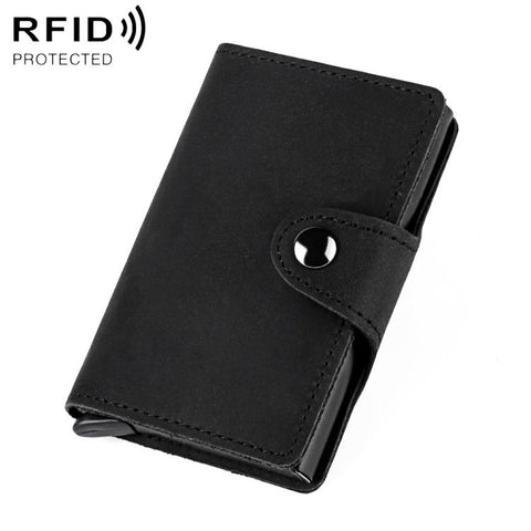 Crazy Horse Genuine Leather Auto Pop-up Aluminum Box RFID Anti-magnetic Card Holder