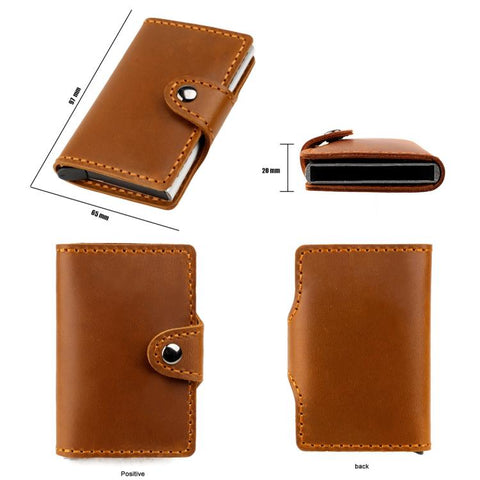 Crazy Horse Genuine Leather Auto Pop-up Aluminum Box RFID Anti-magnetic Card Holder