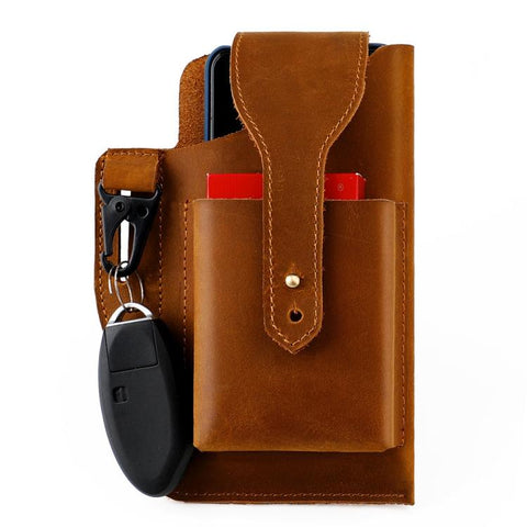Vintage Genuine Leather Men Waist Bag Outdoor Sports Mobile Phone Belt Pouch