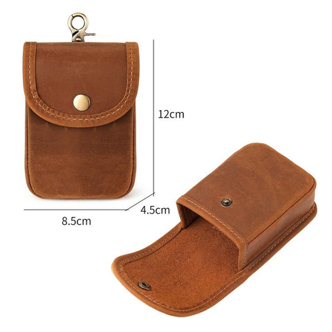 Vintage Genuine Leather Men Small Waist Bag Cigarette Case Keys Coin Purse