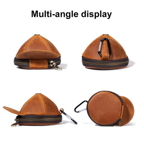 Genuine Leather Vintage Cap Style Coin Purse Small Wallet Waist Pouch
