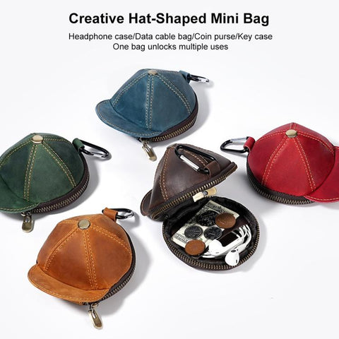 Genuine Leather Vintage Cap Style Coin Purse Small Wallet Waist Pouch