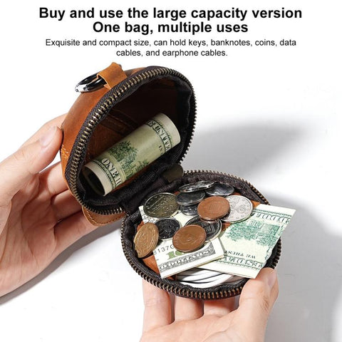 Genuine Leather Vintage Cap Style Coin Purse Small Wallet Waist Pouch