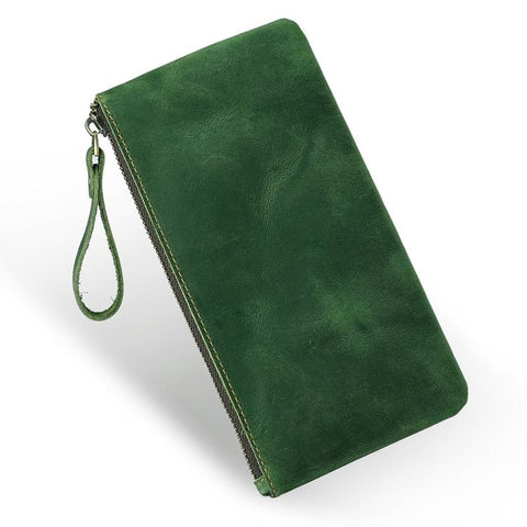 Vintage Genuine Leather Large Capacity Clutch Bag Phone Organizer Wallet Pen Case